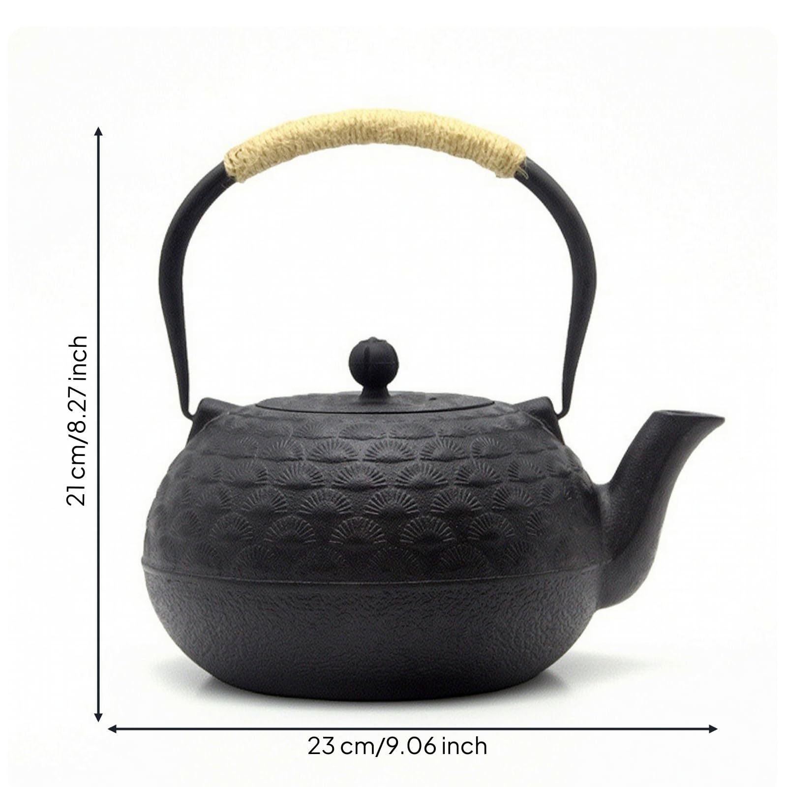 rockible Tetera Hierro Fundido Resistente Al Desgaste Tetera con Tapa Cómodo Vajilla para Aficionados Al Té Té, Invitados, Array, Negro, Con Filtro, Con Cuerda De Cáñamo