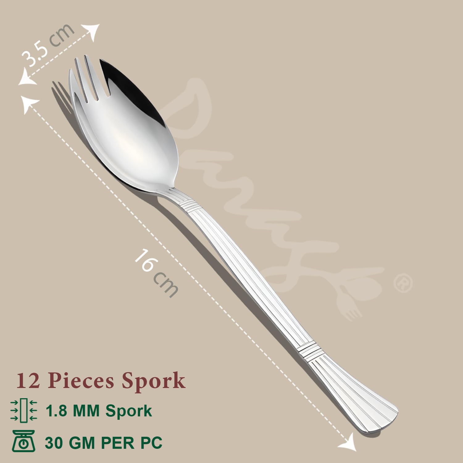 Parage 3-in-1 Stainless Steel 12 Pieces Spoon Fork Set | Spoon Cum Fork Set | Spork for Soups, Noodles| Length: 16 cm| Silver| Set of 12