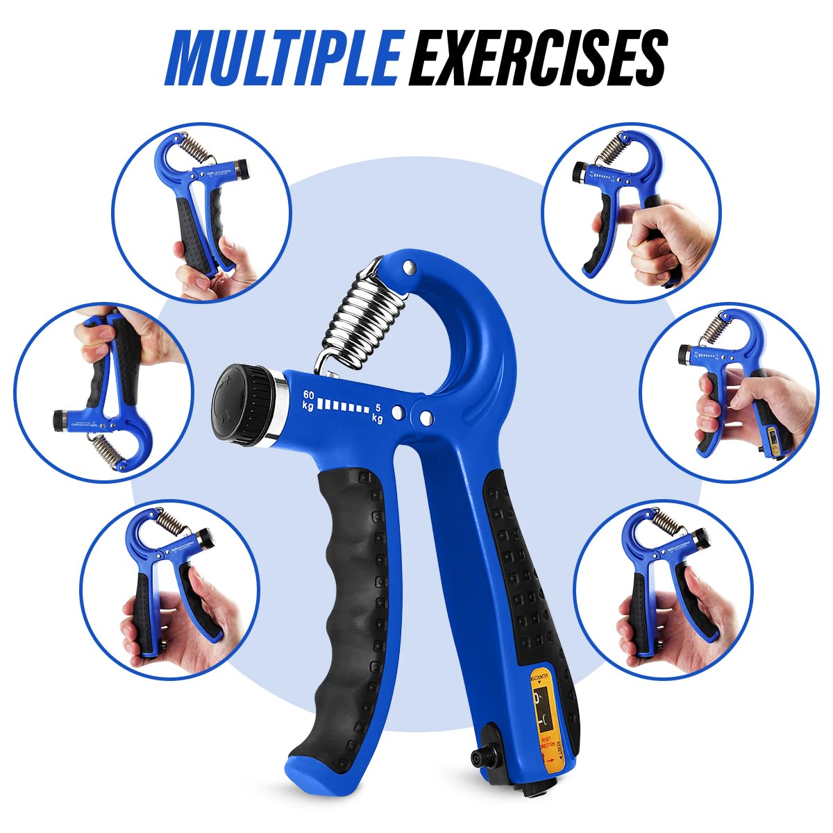 Entrenador fortalecedor de agarre de mano con resistencia ajustable de 4,5 a 59 kg, ejercitador de fuerza de agarre de mano para construcción muscular, recuperación de lesiones y terapia para aliviar