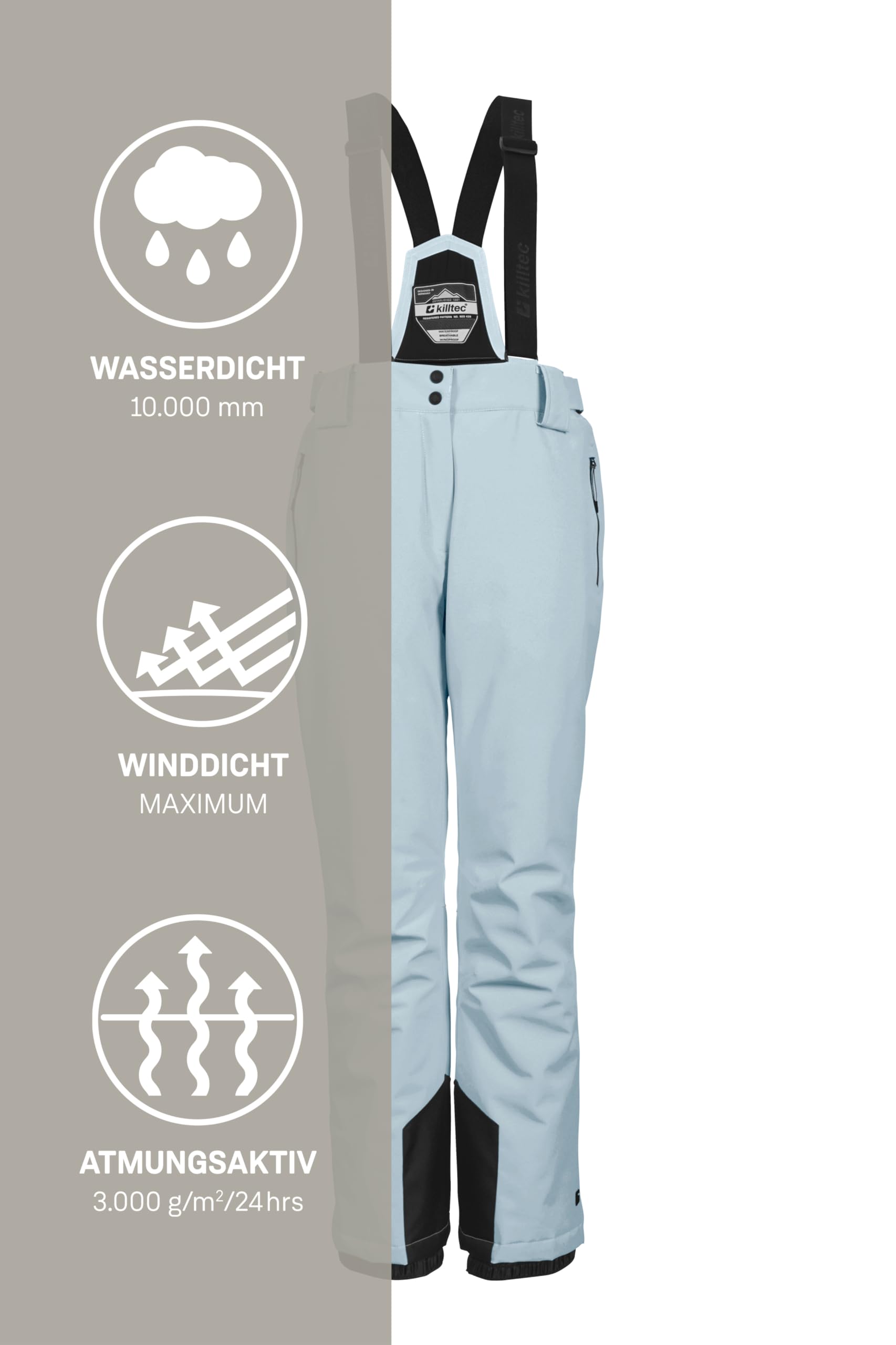 Killtec Ksw 249 Wmn Ski Pnts_erielle - Spodnie narciarskie/funkcjonalne z odpinanymi szelkami, ochroną krawędzi i osłoną przeciwśnieżną Kobiety