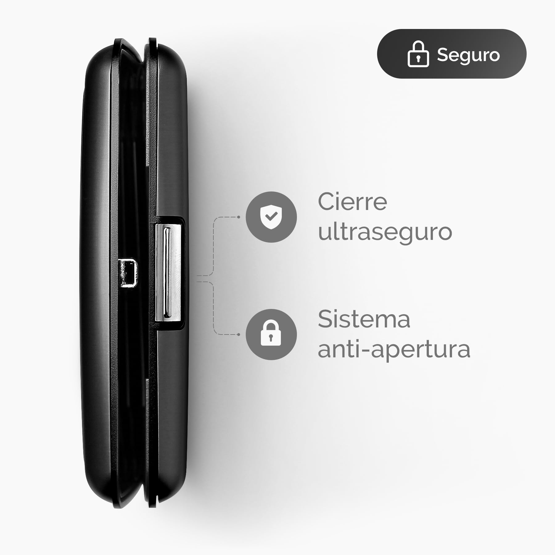 ÖGON -DESIGNS- Tarjetero de Aluminio, protección RFID contra el fraude y la desmagnetización, Cartera compacta, Modelo Smart Case Stockholm (Aluminio Negro, Cierre metálico)