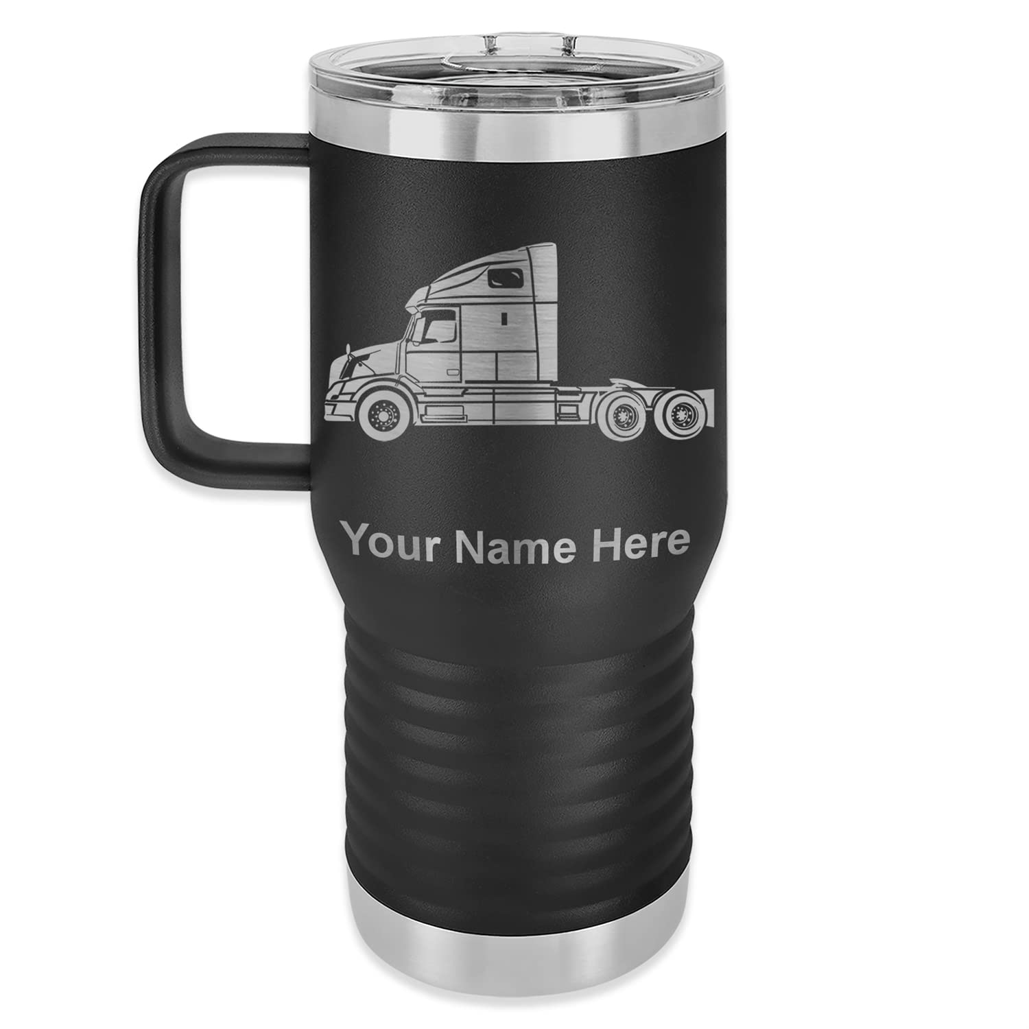 LaserGram 20oz Vacuum Insulated Travel Mug with Handle, Truck Cab, Personalized Engraving Included (Black)