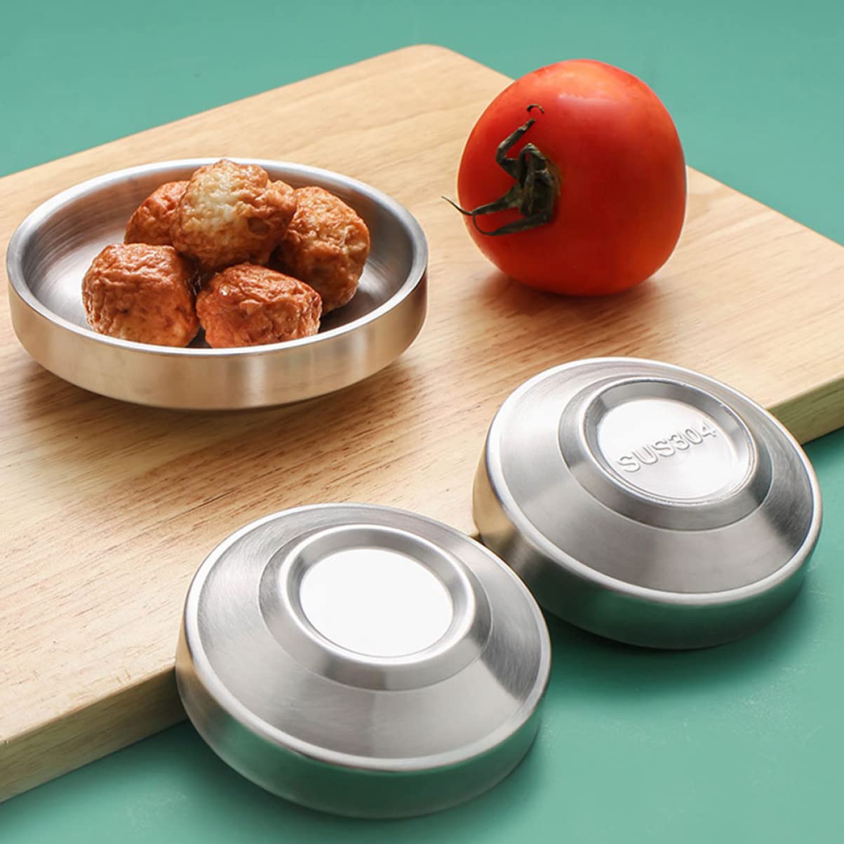 PRETYZOOM 2Pcs Stainless Steel Tiered Dipping Dishes for Condiments Korean Sauce Plates for Home and Restaurant Use Food Sauce Dish for Kimchi and Appetizers