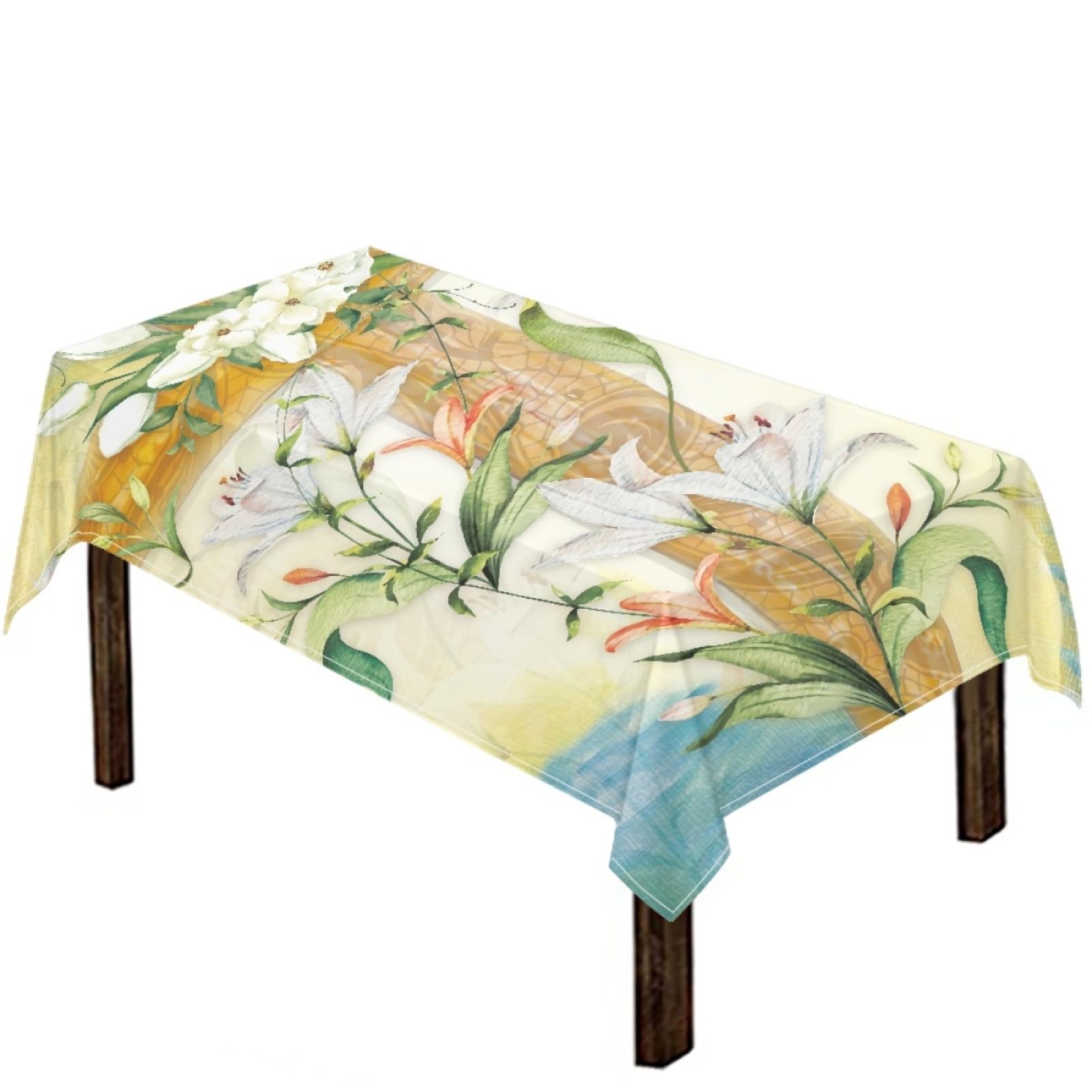 Mantel Mesa Rectangular Hojas Amarillas Verdes Mantel Antimanchas Impermeable Tela Poliéster Lavable para Cocina Restaurante Jardín Fiesta Manteles de Mesa (140x240cm)