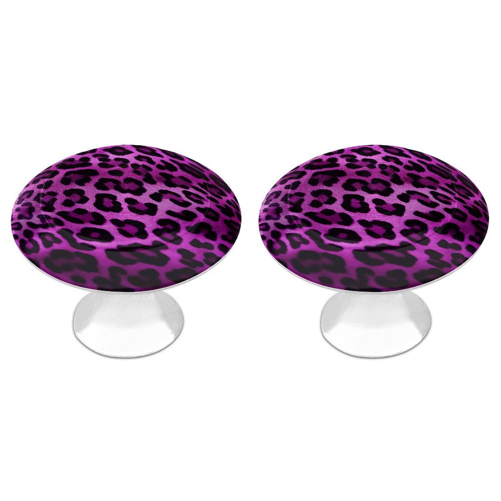 FekiLoot Round Cabinet Knob 2 Pack Kitchen Drawer Knobs Stainless Steel Round Drawer Pulls Modern Cabinet Hardware Purple Leopard Drawer Hardware for Dresser Closet Door Knobs