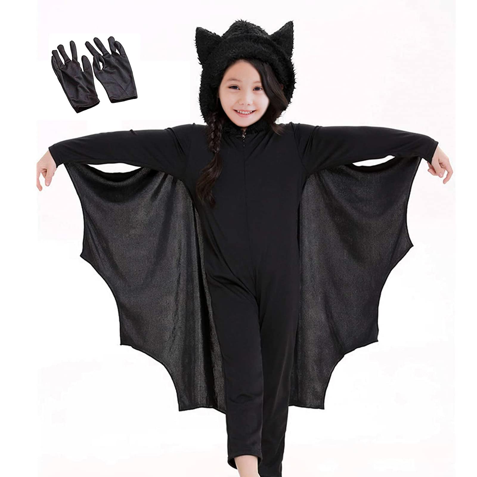 KEEPAA Costume da pipistrello di carnevale per bambini, mantello da pipistrello con mantello e guanti, costume da pipistrello costumi di carnevale da vampiro per 3-13 ragazze e ragazzi