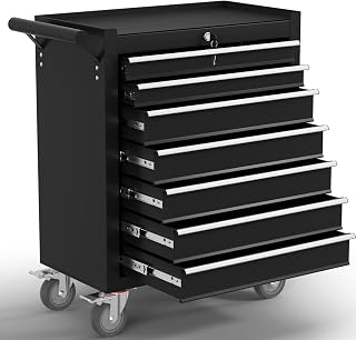 Cofre de herramientas de 7 cajones,Carro de herramientas rodante con ruedas,Gabinete de herramientas de alta capacidad con sistema de bloqueo para garaje, almacén, taller-Negro