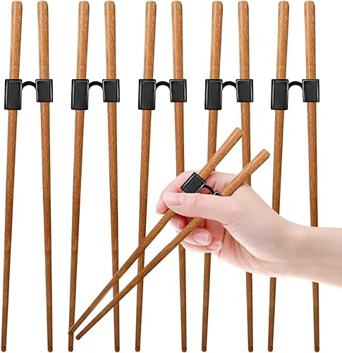 5 pares de palillos de entrenamiento reutilizables para principiantes y aprendices, paquete de palillos de madera japoneses y juego de ayudante,