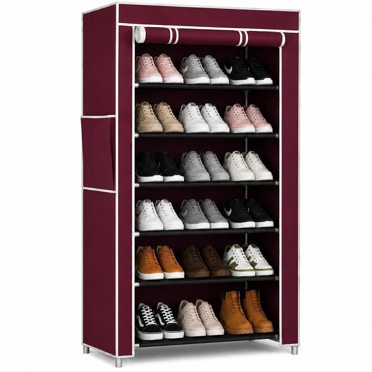 6 Layer Shoe Rack with Cover | Multipurpose Plastic Shoe Rack for Home | Space Saving Foldable Shoe Stand | Storage Rack for Home, Bedroom & Entryway | Maroon-image-18