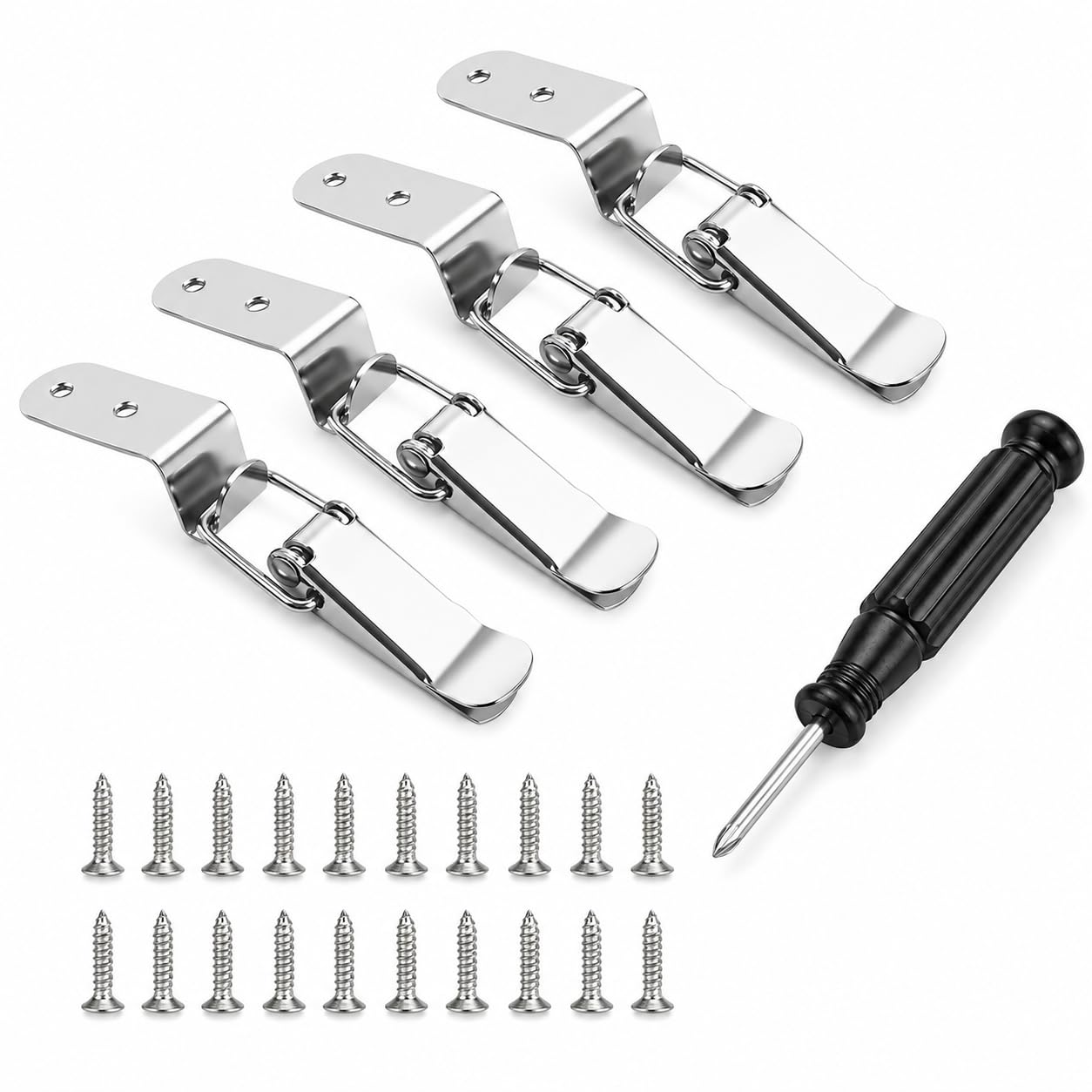 GUGUGO 4 Pack Large 90 Degree Hook Lock Bolt, No Lock Stainless Steel Right Angle Latch with Screws, Toggle Hasp Hook Clasp Catch Clamp Clip for Door Window Drawer Cabinet Mailbox Tool Box Case
