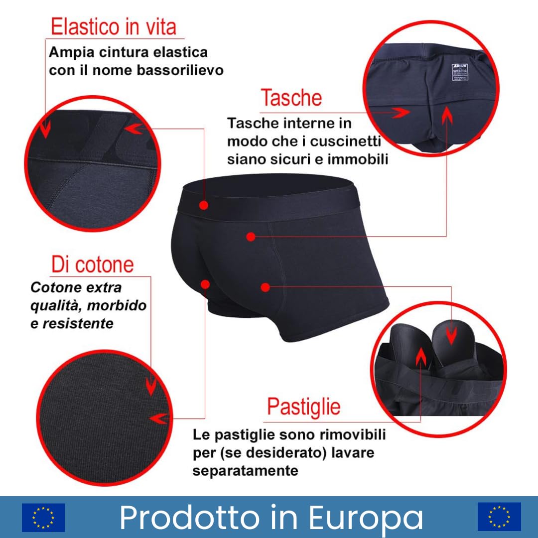 ARIUS Pacco 2 Mutande con Cuscinetti con Imbottitura Posteriore - Intimo Uomo con Culo - Mutanda Imbottita Glutei - per Aumentare Il Volume e Le Dimensioni dei Glutei - Men's Padded Buttocks