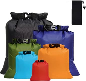 CNMTCCO Waterproof Dry Bag Set 6 Pcs,Lightweight Drybag Canoe Bags with 1.5L, 2.5L, 3L, 3.5L, 5L, 8L Waterproof Bag for Kayaking Rafting Boating Hiking Camping Travel Backpacking