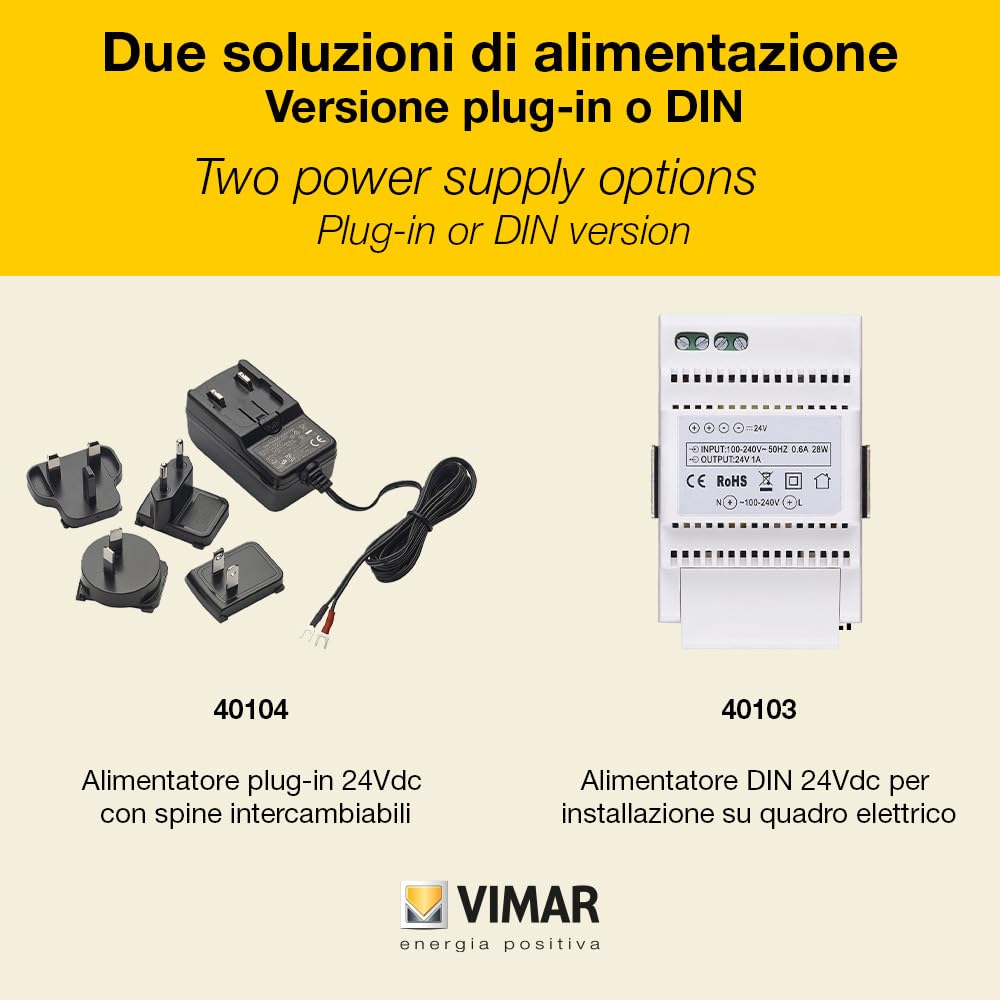 Vimar K42955 Kit videocitofono WIFI monofamiliare, alimentatore barra DIN, touch screen vivavoce Wi-Fi a colori LCD 7", targa audiovideo RFID