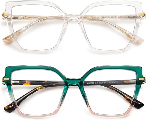 AMOMOMA Lentes de lectura cuadrados con bloqueo de luz azul para mujeres y lectores con bisagra de resorte AM6082