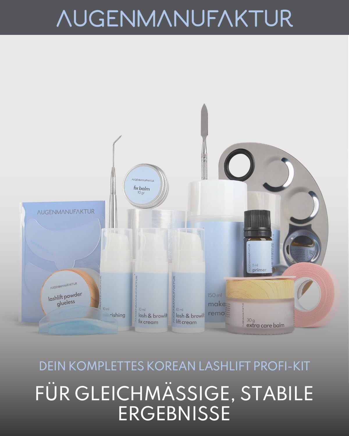 Augenmanufaktur Korean Lash Lifting Set – Wimpernlifting Profi Kit für lange, voluminöse, natürliche Wimpern – Lashlift mit Lotionen, Primer, Double Filler, Fix Balm & Powder