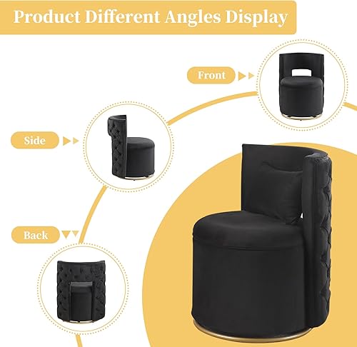 Miniatura 6 de Otnqu Silla de acento giratoria, sofá redondo de terciopelo de almacenamiento, silla tapizada con barril moderno para guardería, sala de estar,