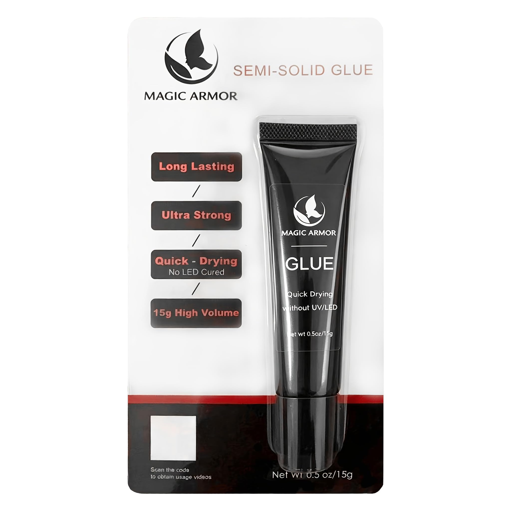 MAGIC ARMOR Klej do paznokci Press-On 15 ml, bardzo mocny, szybkoschnący klej do paznokci bez lampy UV, długotrwały chwyt do sztucznych paznokci, Press-On Nail Art