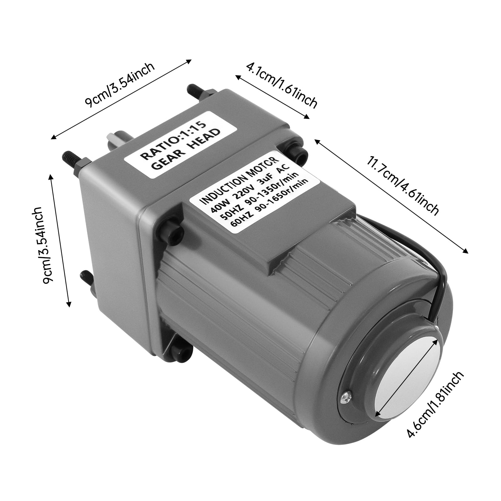 Moteur électrique 220V monophasé 40/90W AC 90/27 tr/min avec régulateur de vitesse