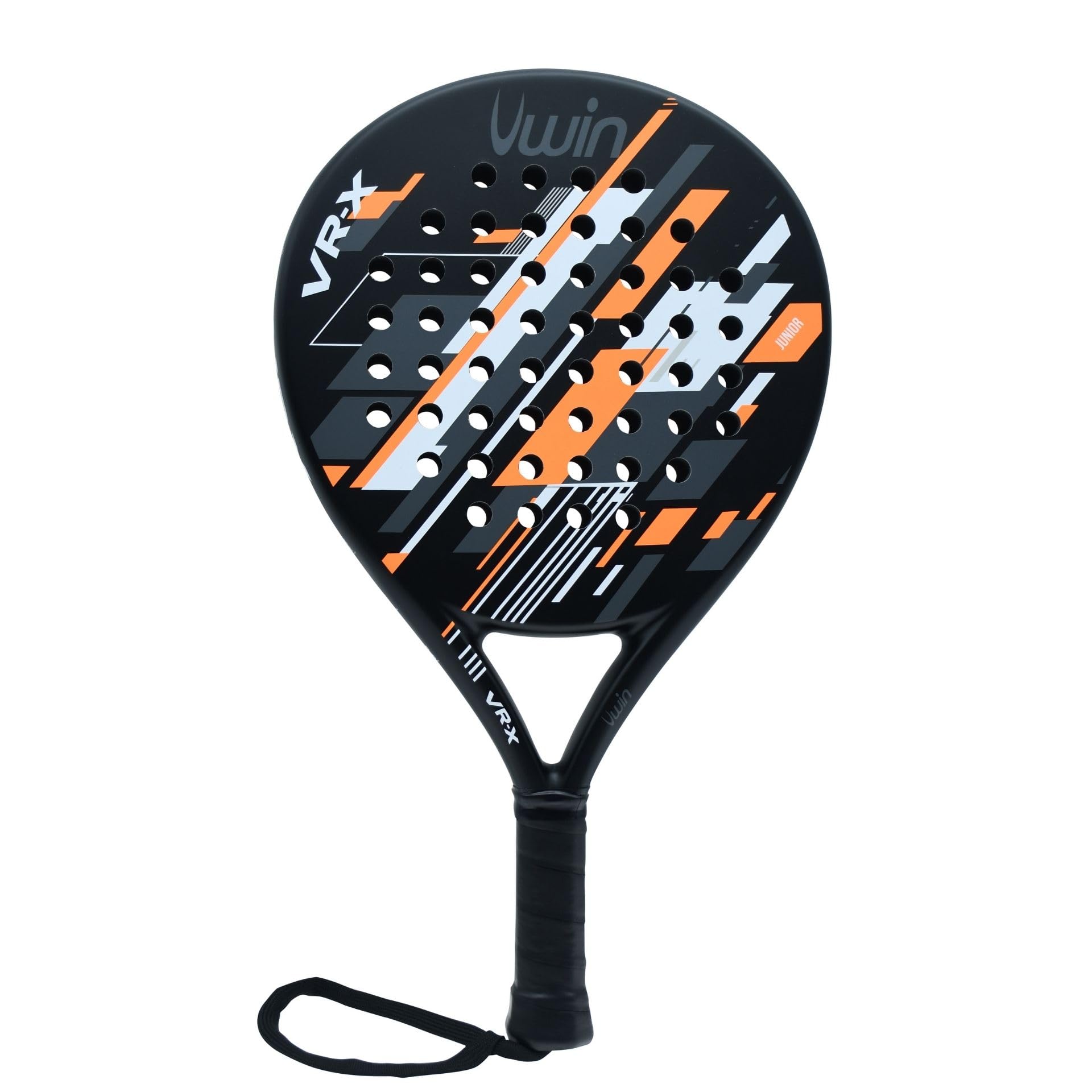 Uwin VR-X Junior - Racchetta da padel per bambini, telaio in fibra di vetro leggera, anima morbida EVA 13, forma rotonda con punto dolce centrale, finitura opaca, arancione, bianco, grigio