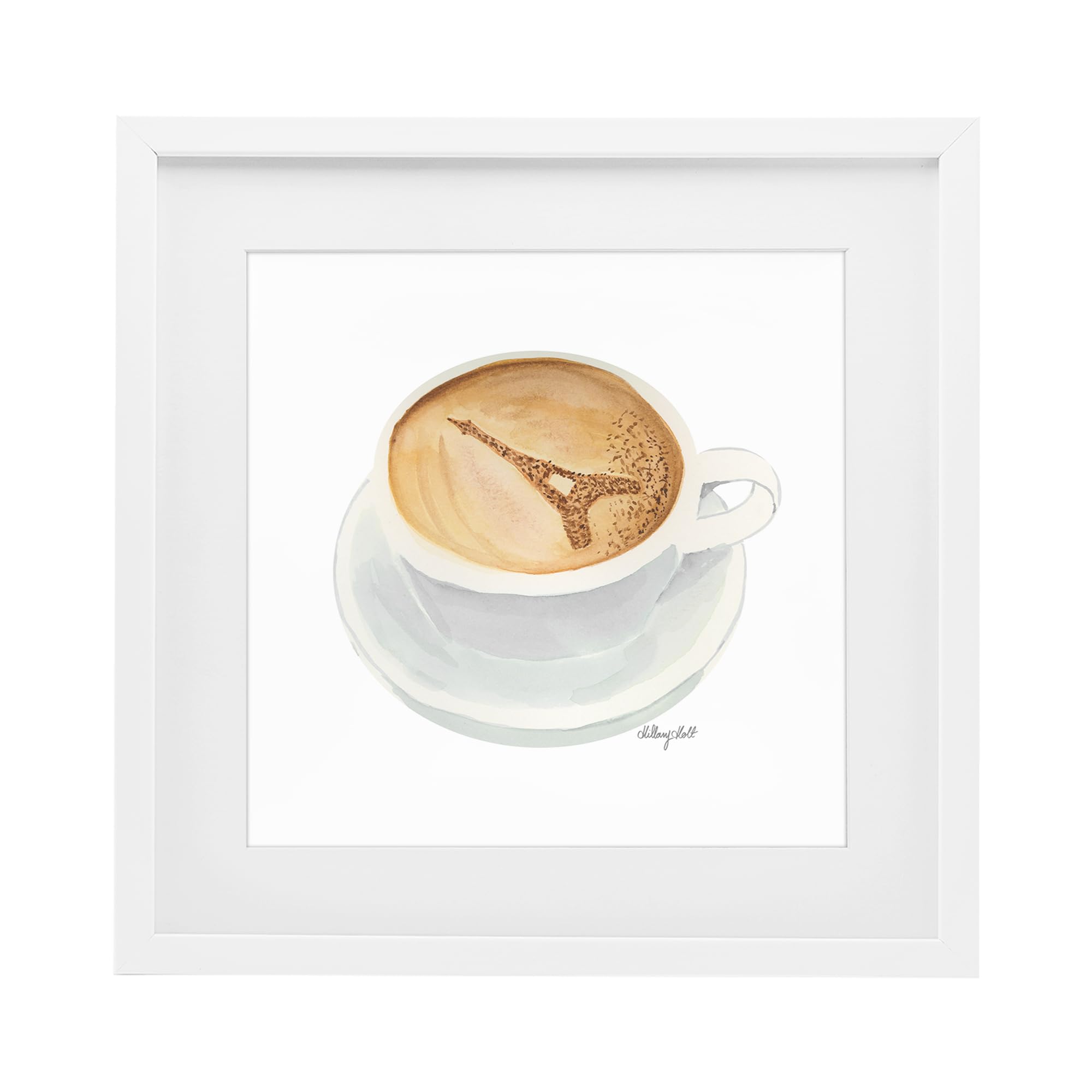 Stupell Industries Coastal White (Textured) 'Eiffel Tower Latte'| Framed Print Under Glass