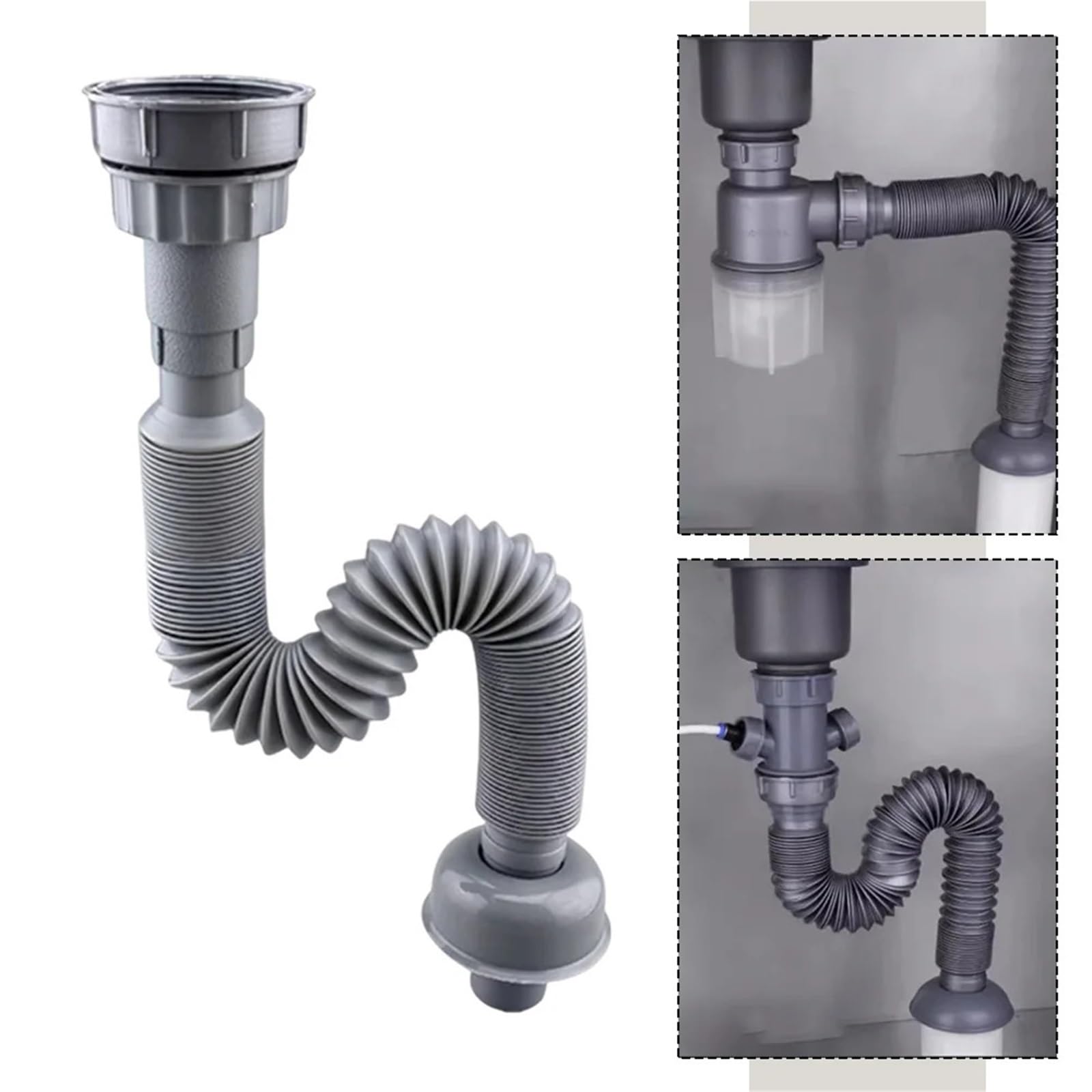 Tubo de desagüe for fregadero cocina, 1 unidad, con interfaz 32/45/56 mm, manguera conexión extensible, repuestos