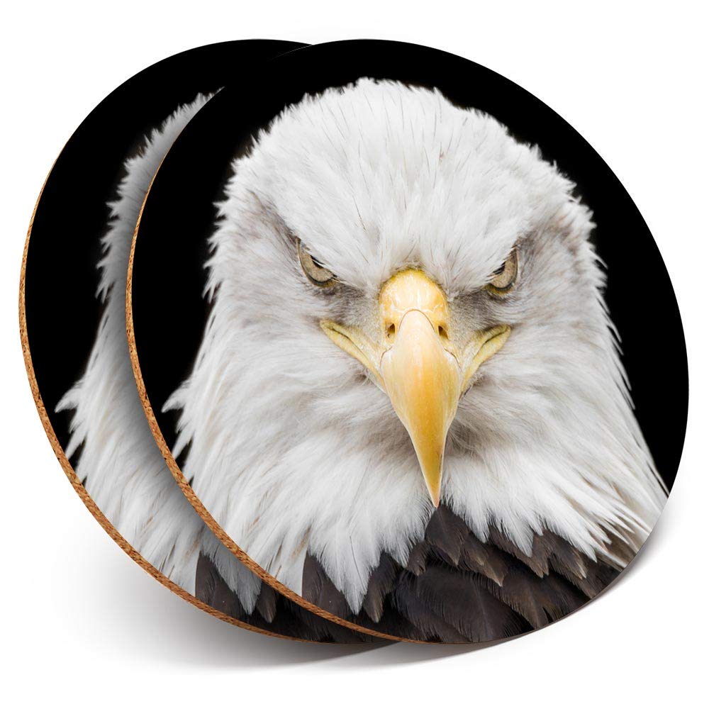 Destination Vinyl Ltd Multicolor 2 X Round Coasters - American Bald Eagle Bird Of Prey - Cork Backed Home Kitchen Accessory Tea Coffee Mug Mat #44081