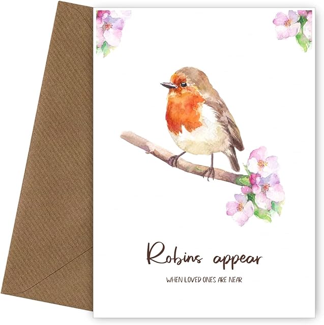 Bereavement Cards for Adults | Robins Appear When Loved Ones Are Near | Sympathy Cards Loss of Dad Mum Husband Wife Sister Brother Friend | Thinking of You