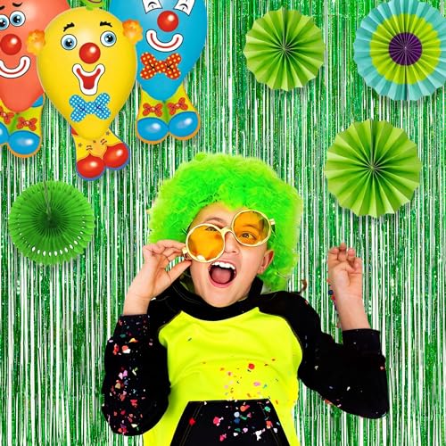 Image of Green Tinsel Curtain Party Backdrop - GREATRIL Foil Fringe Streamers for St Patrick's Day /Luau /Turtle /Hawaiian /Dinosaur /Ghost /Football /Christmas Decorations 2 Packs