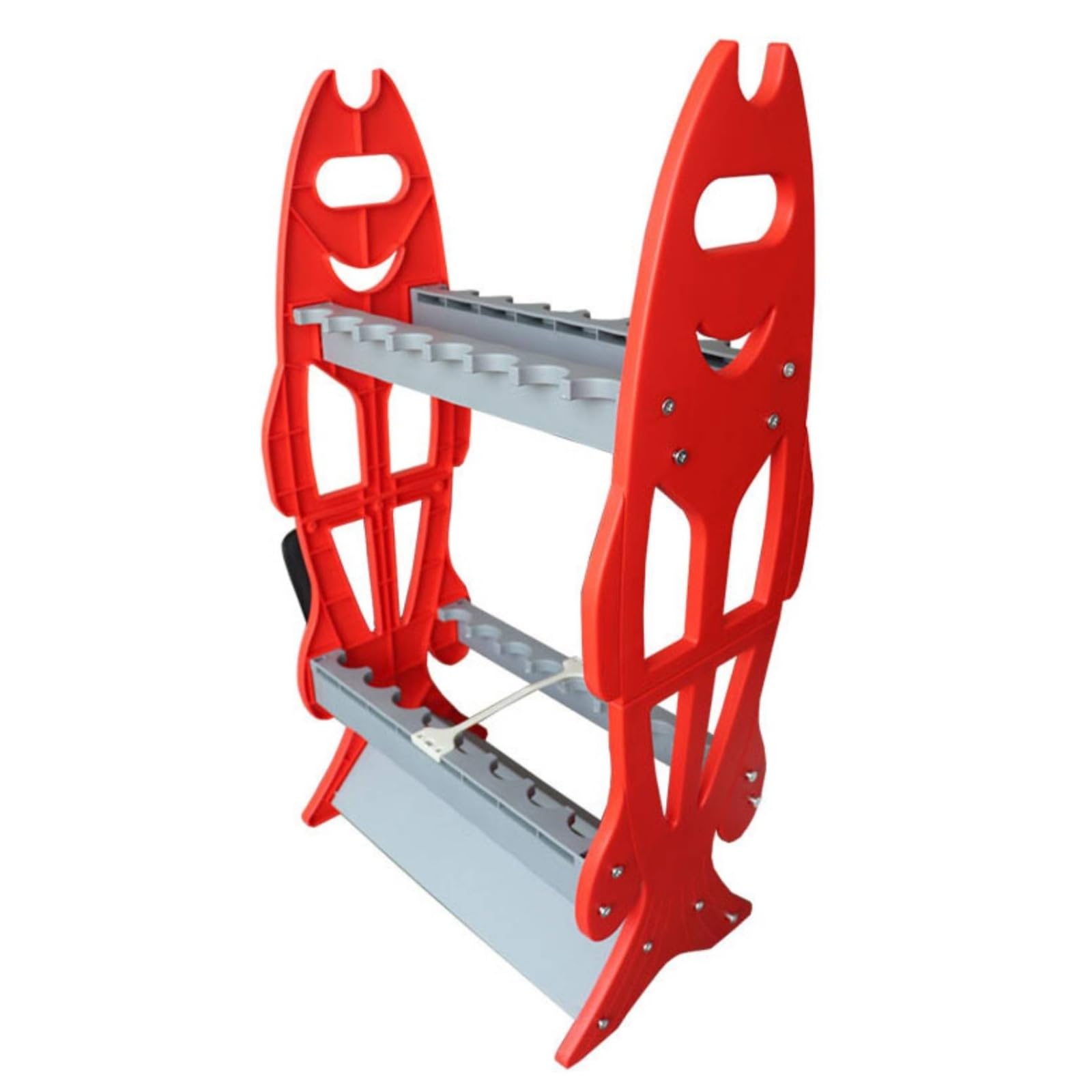 Portarods Espositore Supporto Portacanne Rack Porta Attrezzatura Autoportante con Alloggiamenti per Canne E Attrezzi, Rosso, Portatile - Espositore A Forma Di Pesce Con Bocca Aperta
