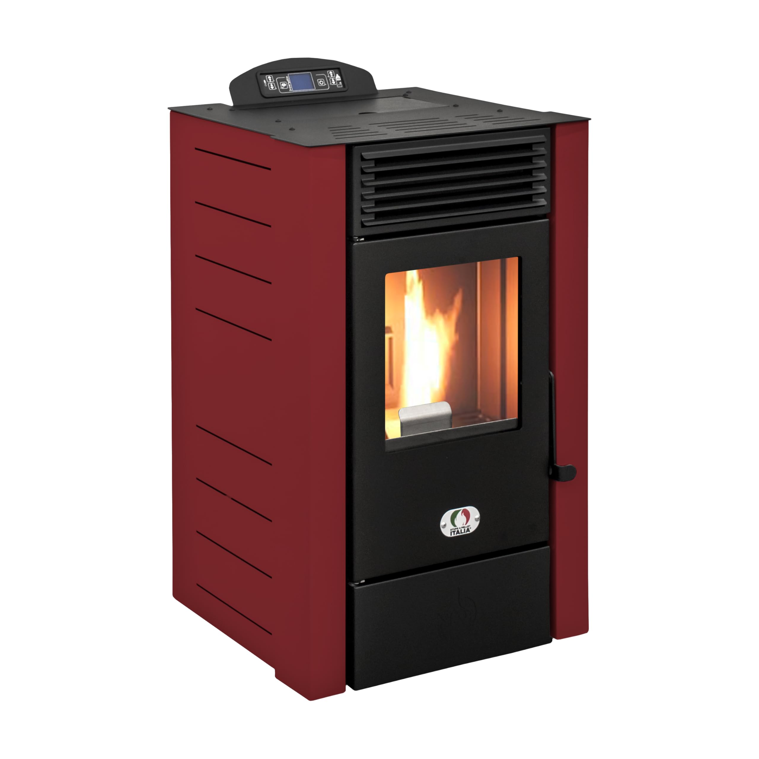 STUFE A PELLET ITALIA Alaska 10 KW WiFi | Poêle à Granulés à Air Ventilé Efficacité 91% Chauffe 85m² Autonomie 20H Programmable Contrôle à Distance WiFi 5 Vitesses et Puissances Garantie 24 Mois Rouge