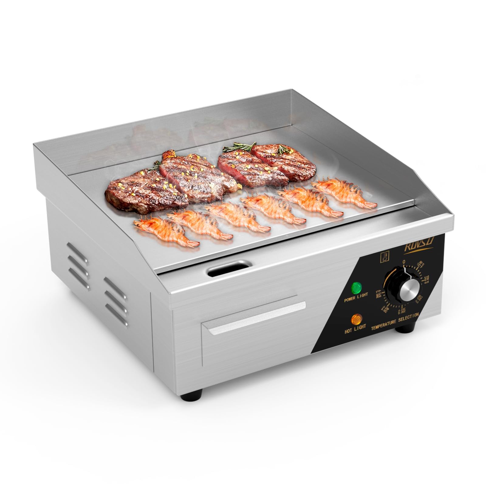 Bonnlo 14" Electric Griddle Countertop Flat Top, 1700W Electric Griddle 50℃ - 300℃, Teppanyaki Grill Stainless Steel with Adjustable Temperature Control for Home Restaurant Commercial - 36CM