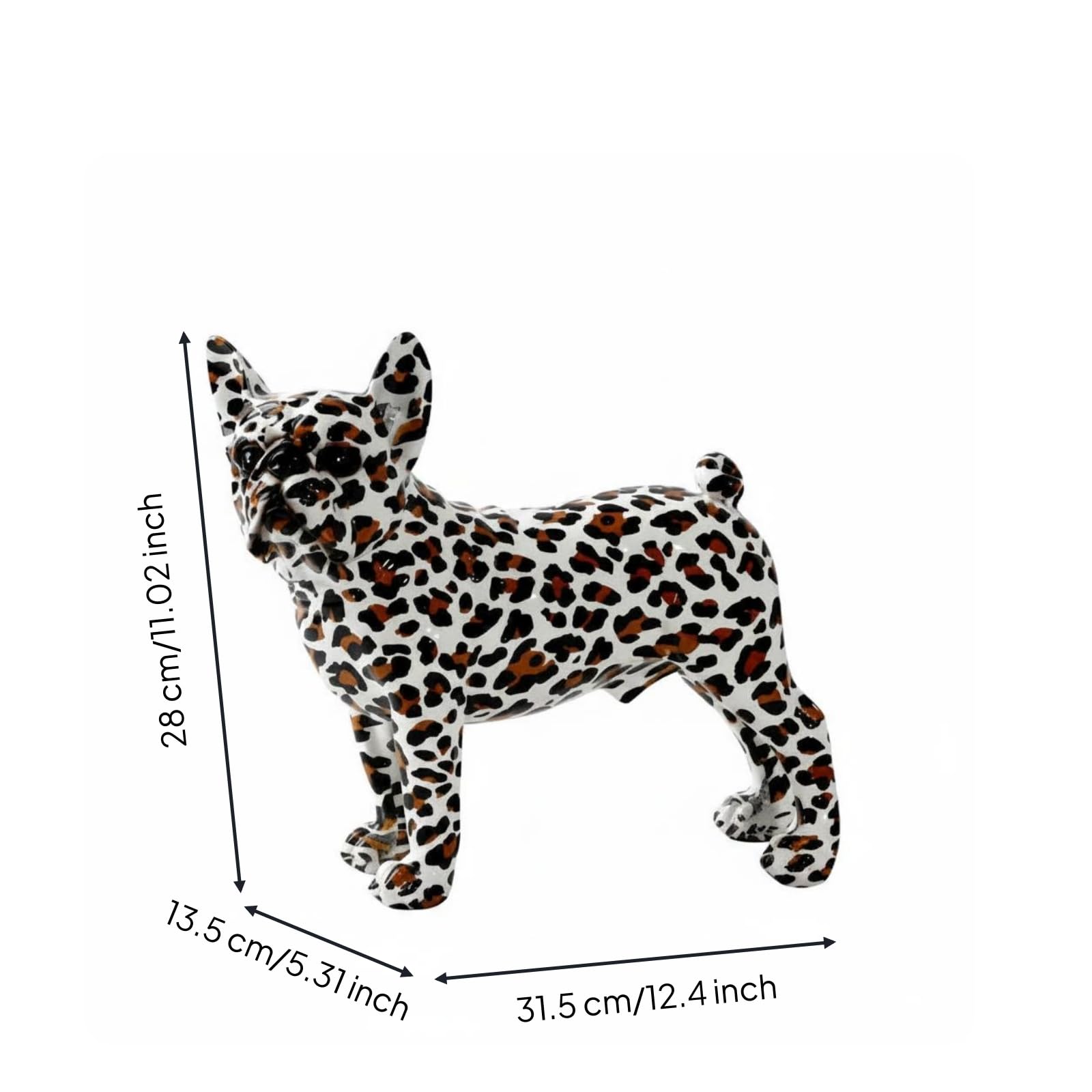 Gralara Scultura Decorativa Cane Francese Statua Cane Ornamentale Figurina Cane Resina Aspetto Creativo Accattivante Rinnova L Ambiente Adatta per Soggiorno, Stampa Leopardata