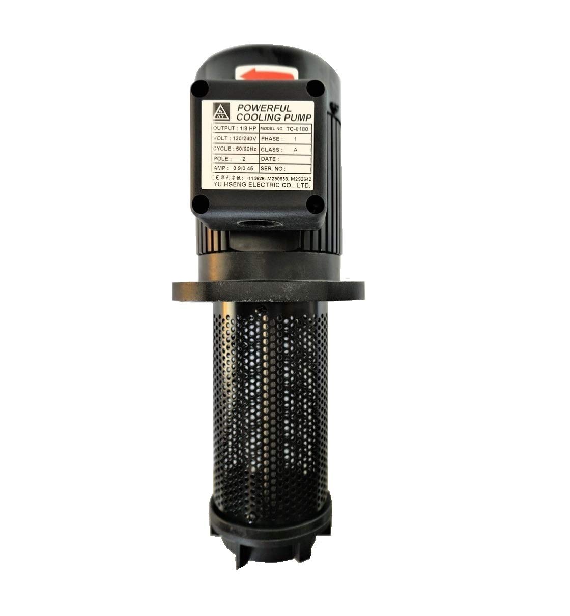 1/8 HP Lathe BandSaw Machine Tool Circulation Coolant Pump, Immersion Length 180mm (7"), NPT 1/2" thread, Single 1 Phase 120/240V