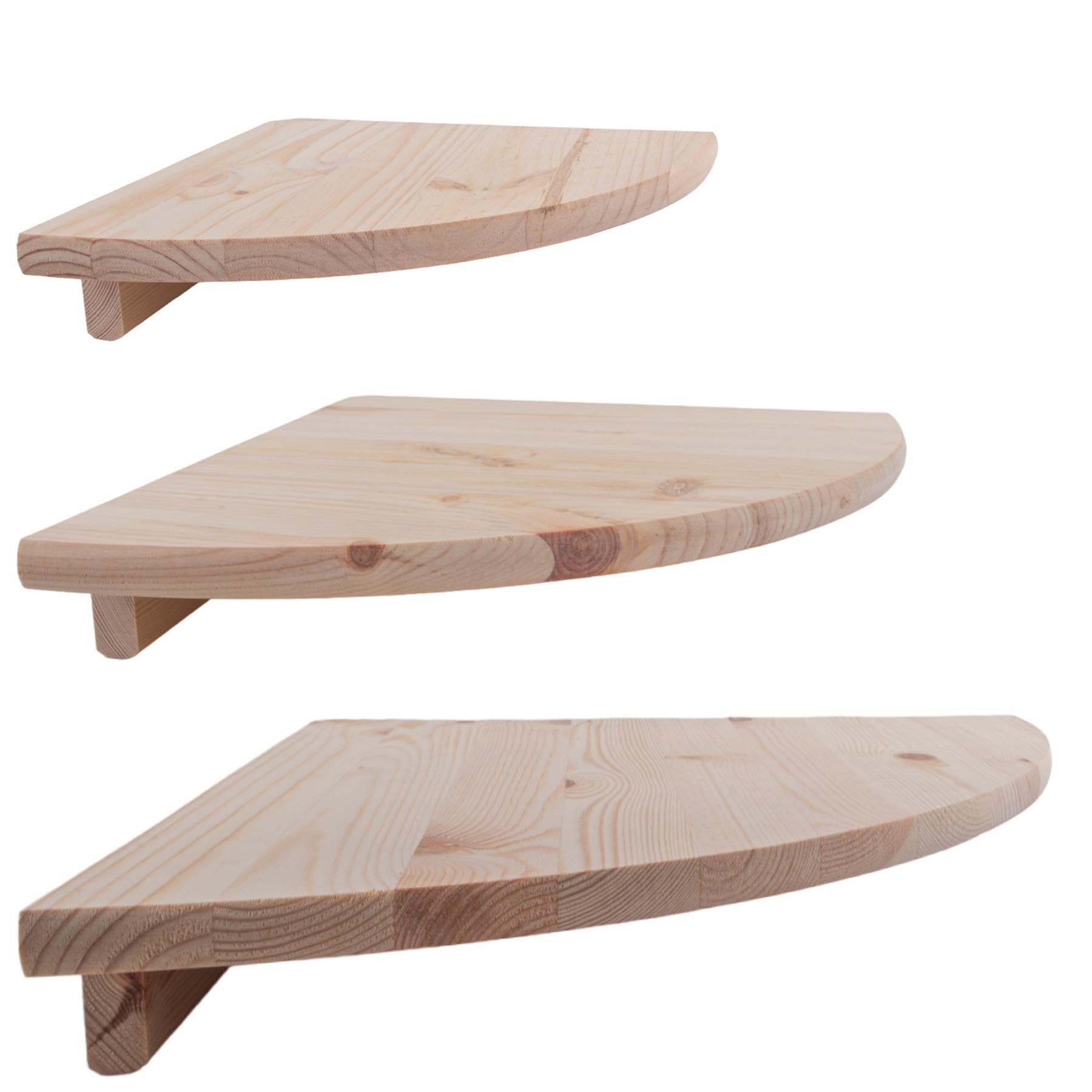 Woodeedoo Natural Set Of 3 Wooden Corner Shelves | 3 Sizes | Unfinished Pine Floating Wall-Mounted Display Storage Shelf