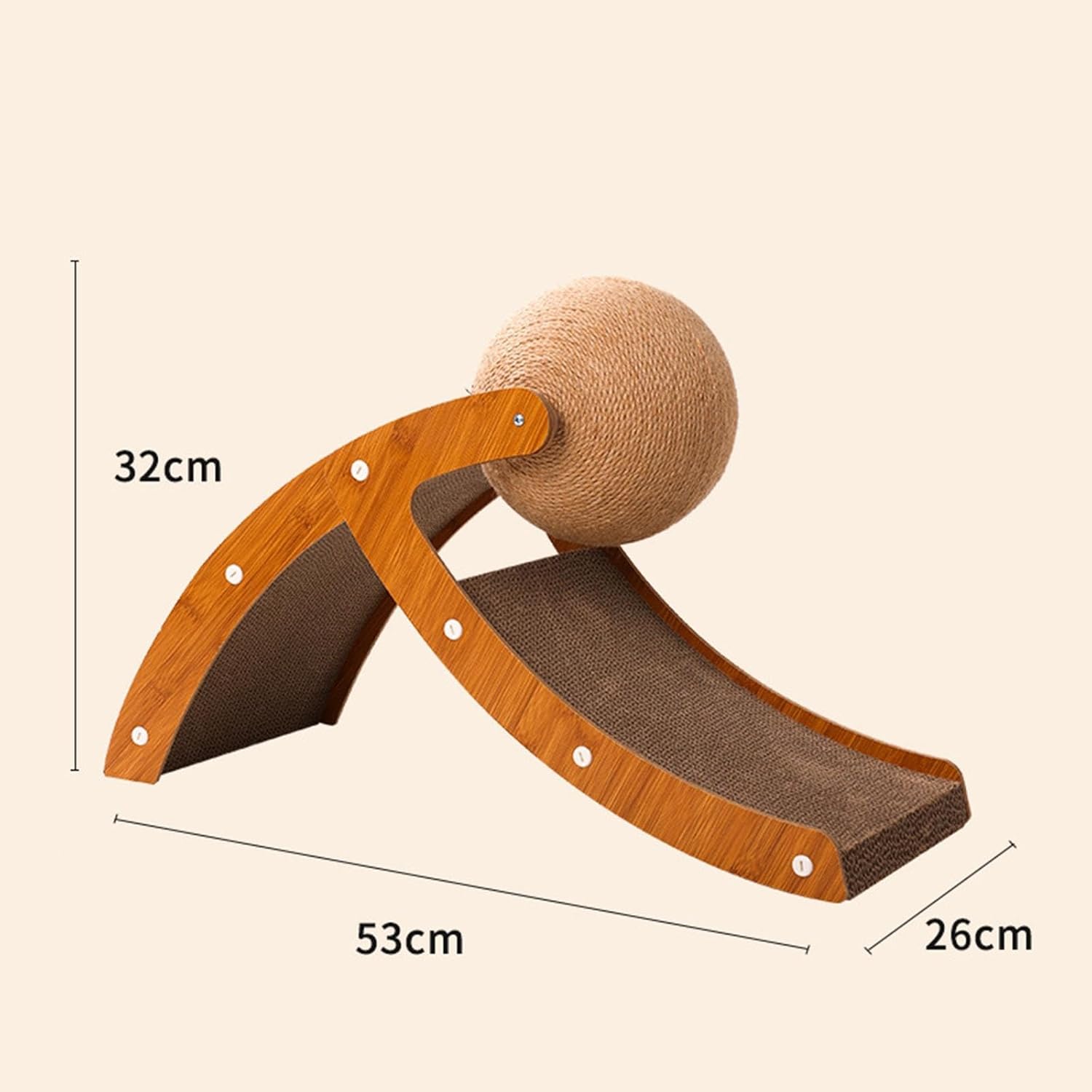 Inclined Scratching Board, Cardboard Lounge Bed with Sisal Cat Scratching Ball, Cat Scratching Cardboard and Solid Wood Frame, L