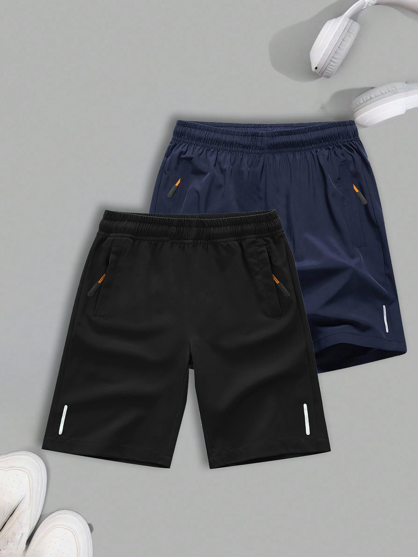 Conjunto de 2 pantalones cortos deportivos casuales para niños, uso diario y paquete múltiple