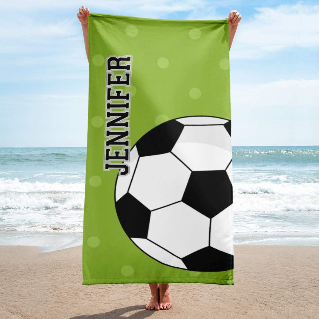 Personalized Beach Towels for Women Kids Girls Boys Adults Men. Custom Name Beach Towel with Name Mermaid Flamingo Pineapple Shark Honeymoon Basketball Baseball Summer Gifts (Soccer, 30" x 60")