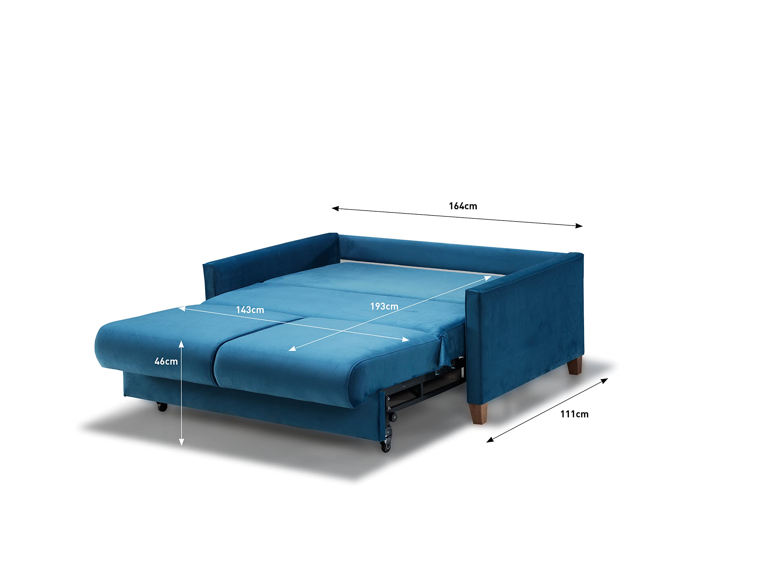 EVERGREENWEB - Divano Letto 2 posti con letto estraibile e spalliera reclinabile, Divano di design Moderno zampe di legno e cuscini in omaggio, Braccioli Slim, Materasso 140x190 - Margot Tortora