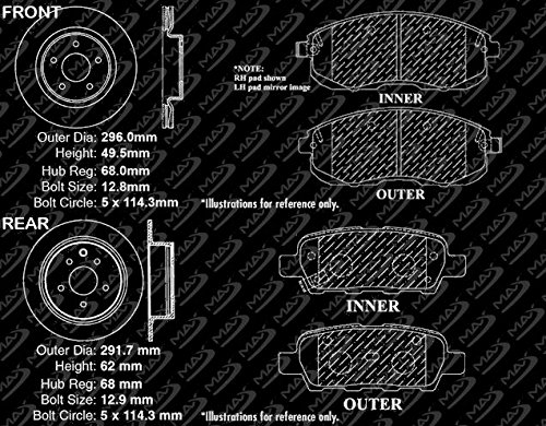 Max Advanced Brakes Premium Oe (Original Equipment) Front + Rear Rotors With Ceramic Brake Pads Kt041943 #TOP7