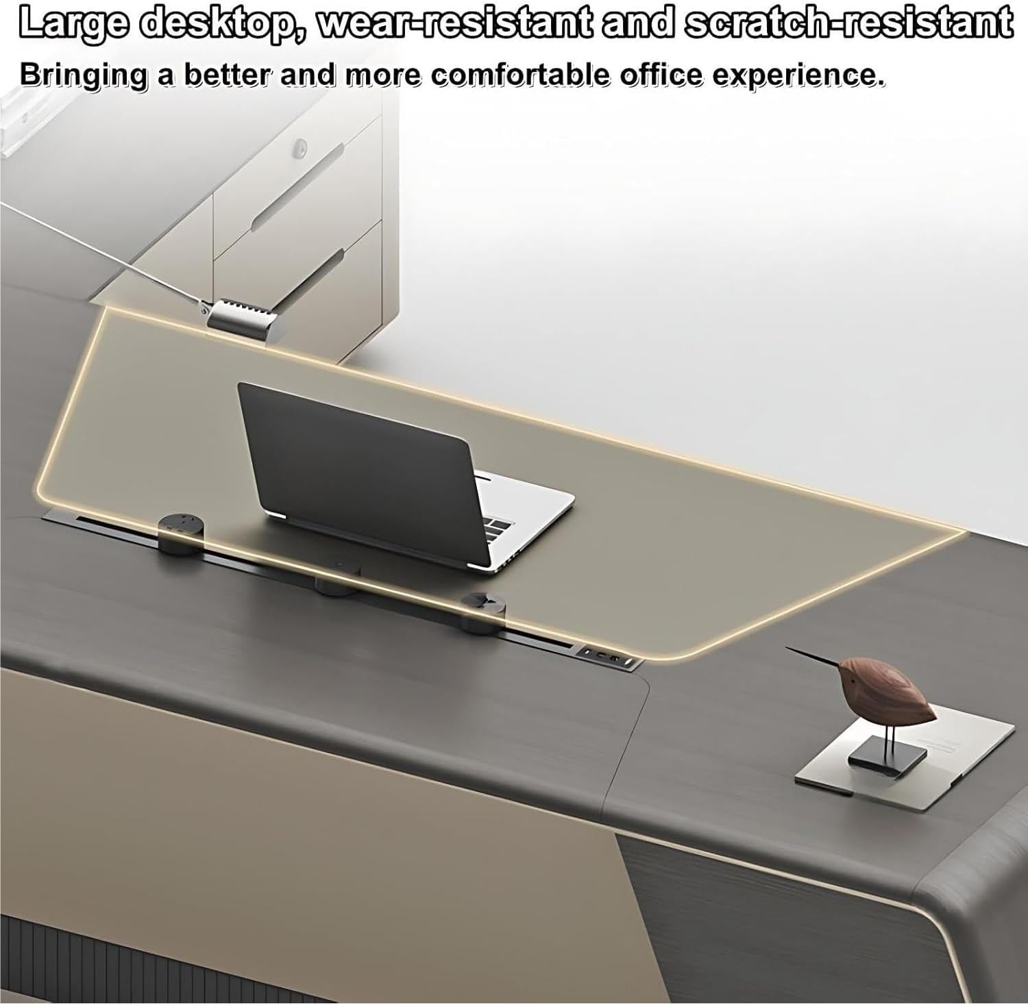 Executive L-Shaped Office Desk - Large Corner Home Office Desk with Lockable Storage Drawer & Pro Ventilation CPU Cabinet(Left Cabinet,86.6")