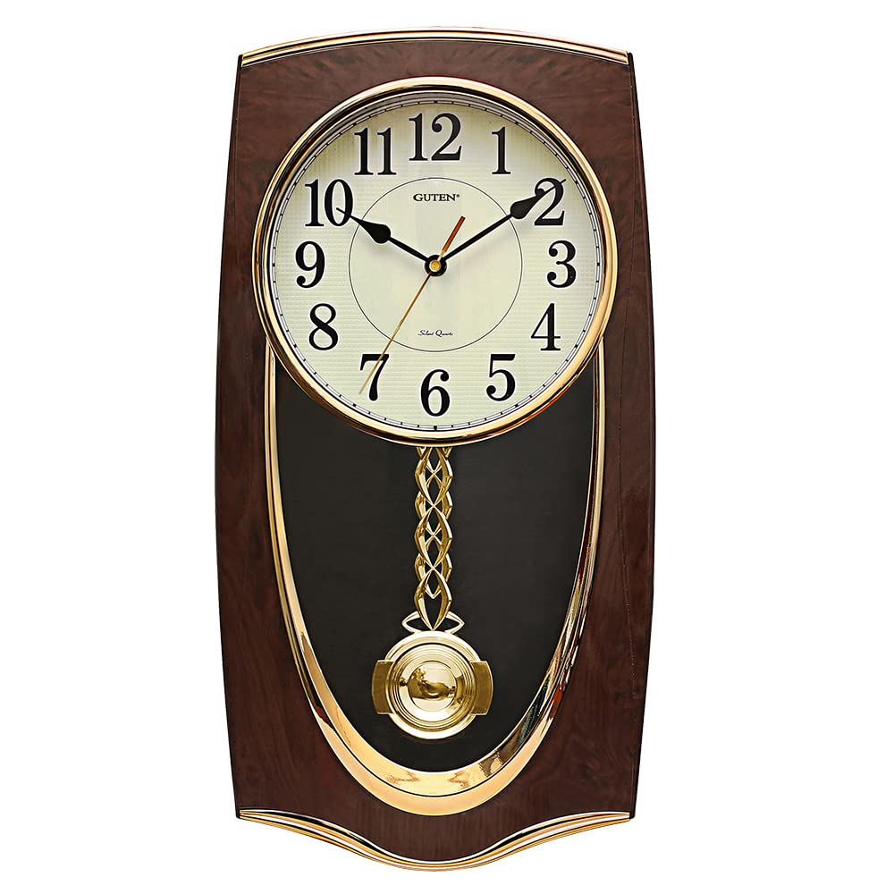 Pendulum Westminster Chime Faux Wood Clocks,Quartz Magic Motion clock-Decorative wall clock with strike,Battery Operated clocks for Living Room, Office, Home Decor