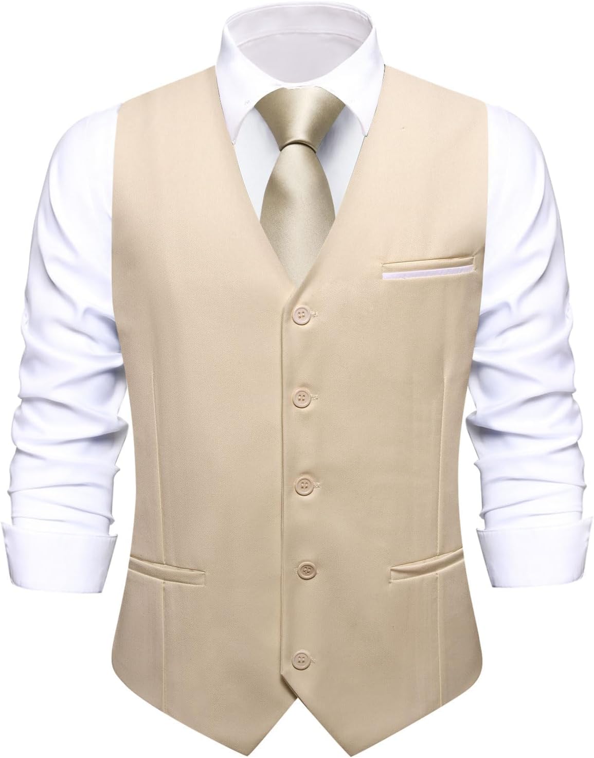 Hi-Tie Men's Formal Suit Vest Solid Fit Vest for Men 3 Pockets V Neck Waistcoat Business Wedding Casual