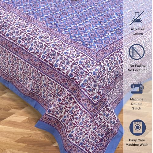 Image of TOAI Hand Block Printed Bedsheet | Bed Spread Flatsheet Bed Sheet | Pure Cotton | King Size 108 inchx108 inch | 300 TC Long Staple Cotton | 2 Reversible Pillow Covers |Moroccan Tiles