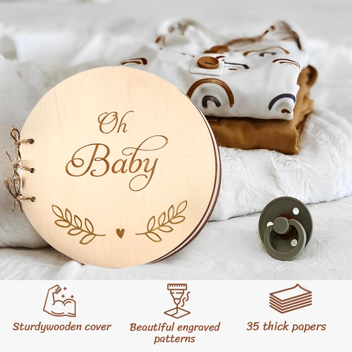 Livre D'Or Baby Shower HOUÍSM Arc-en-Ciel 3D - Album Souvenir En Bois Pour Fête Prénatale