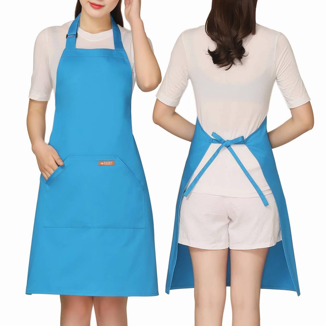 NEWGEM Adjustable Canvas Aprons for Women Men with 2 Pockets - Kitchen Cooking Chef Apron with Neck Strap, Stain Resistant Pinafore for Waitress Barista Restaurant Baking BBQ (Blue)