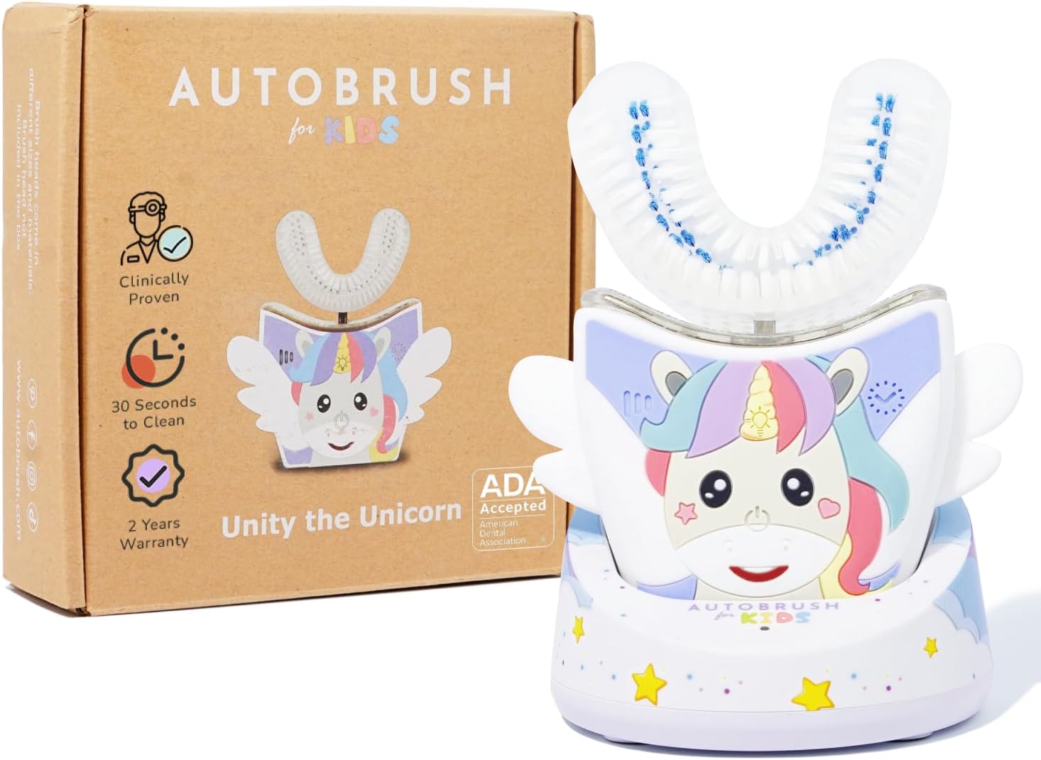 AutoBrush Pro: Kids Automatic U Shaped Toothbrush (Ages 3-5) – Clinically Proven to Brush 26.6X Better – Unicorn - Nylon Bristles (Double Sided)