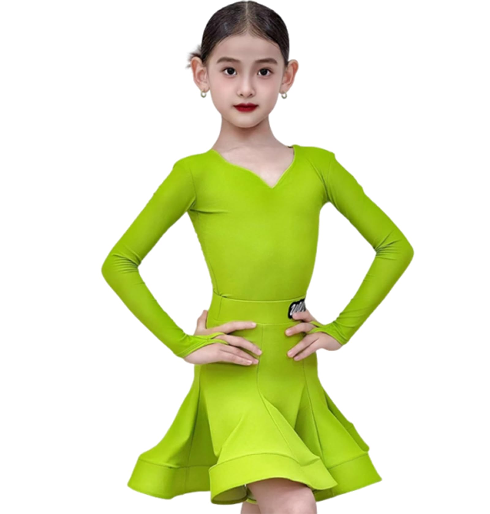 Vestido Profesional de Baile Latino para niñas Ideal para Tango Salsa Samba y Bailes de salón Traje para competición o presentación en el Escenario,Avocado Green,140cm