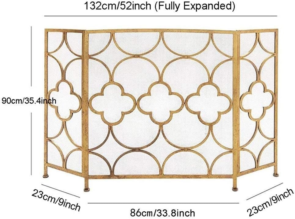 3-Panel Fireplace Screen - Large Steel Mesh with Doors, Elegant Gold Wrought Iron Spark Guard for Living Room & Bedroom, Decorative Fire Place Panels, Durable & Stylish Safety Solution
