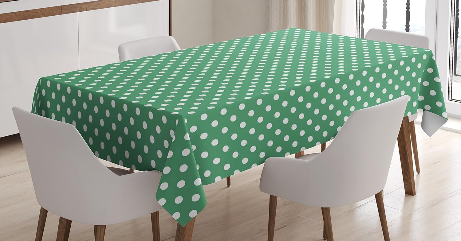 Mantel Mesa Rectangular Lunares, Manteles Antimanchas Verde, 3D Impresión Mantel Impermeable Lavable para Cocina Salón Comedor, 140x300 cm Q/P5290
