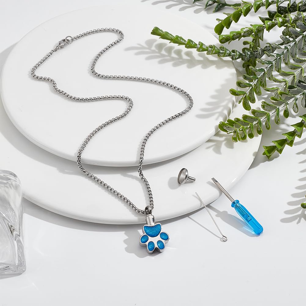 NBEADS Pet Cremation Jewelry for Ashes Paw Print Pet Urn Necklace Pendant Stainless Steel Urn Necklace Ashes Jewelry Making Kits with Filling Kits for Dog Cats Pet Ashes Keepsake Blue - Image 4